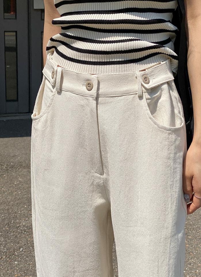 ボタンコットンワイドパンツ・t00608 レディース 【pt】 韓国ファッション ボトムス パンツ ロング丈 フルレングス ハイウエスト ボタン ワイド ルーズフィット コットン 綿100 無地 モード 大人 デイリー 春 夏 カジュアル