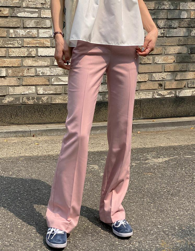 スリムフレアスラックス・t00609 レディース 【pt】 韓国ファッション ボトムス パンツ ロング丈 フルレングス ハイウエスト フレア スリムフィット 細身 レーヨン混 無地 パステル シンプル フェミニン デイリー 春 夏 カジュアル