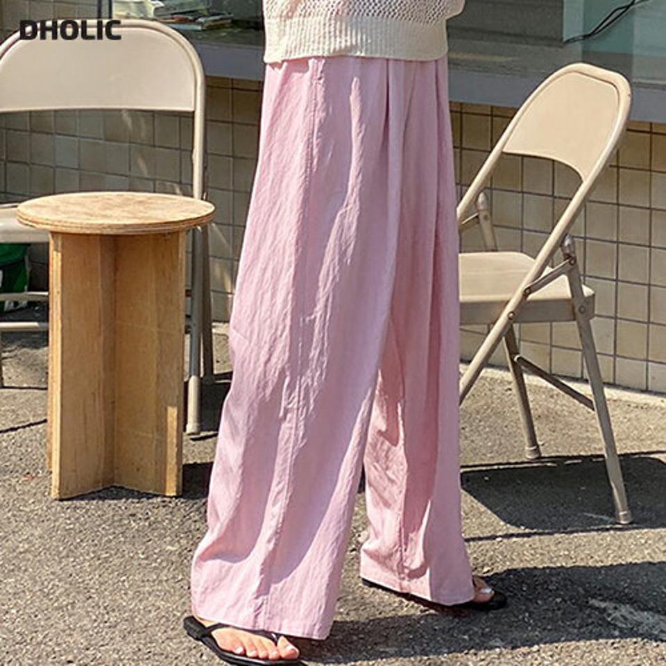 ワイドイージーギャザーパンツ・b00612 レディース 【pt】 韓国ファッション ボトムス パンツ ロング丈 フルレングス ハイウエスト イージー ウエストゴム ギャザー ワイド ルーズフィット 無地 パステル デイリー 春 夏 カジュアル