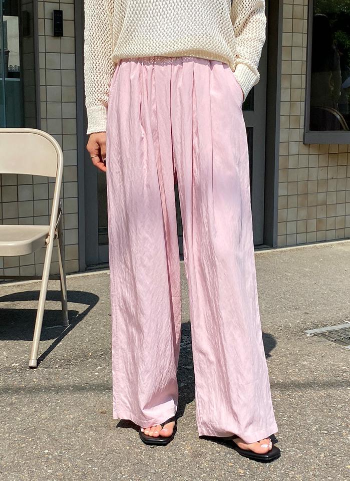 ワイドイージーギャザーパンツ・b00612 レディース 【pt】 韓国ファッション ボトムス パンツ ロング丈 フルレングス ハイウエスト イージー ウエストゴム ギャザー ワイド ルーズフィット 無地 パステル デイリー 春 夏 カジュアル