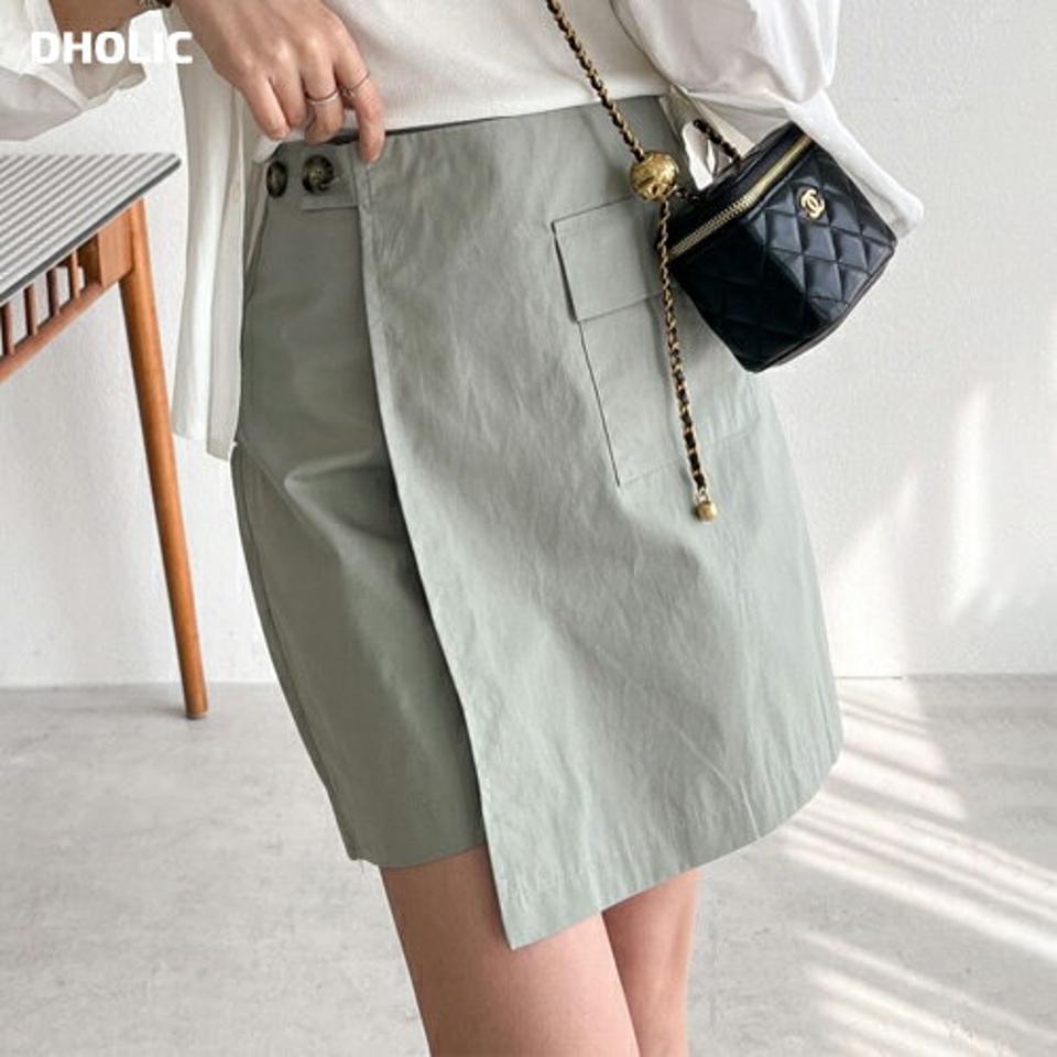 【マラソン特価】ラップキュロットショートパンツ・p005459 レディース 【pt】 韓国ファッション ボトムス パンツ スカートパンツ キュロット ショート丈 ハイウエスト ボタン ラップ ポケット アンバランス 無地 ユニーク フェミニン 春 夏 カジュアル MKT