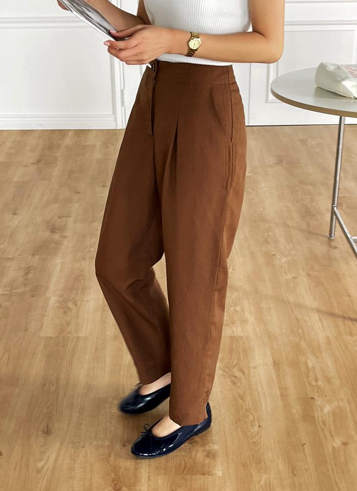 【送料無料・メール便】リネン混タックボタンスラックス・u72336 レディース 【pt】ボトムス パンツ スラックス リネン テンセル混紡 ワイド ハイウエスト ストレート 無地 単色 シンプル ベーシック カジュアル 春 夏 韓国ファッション【UB3】