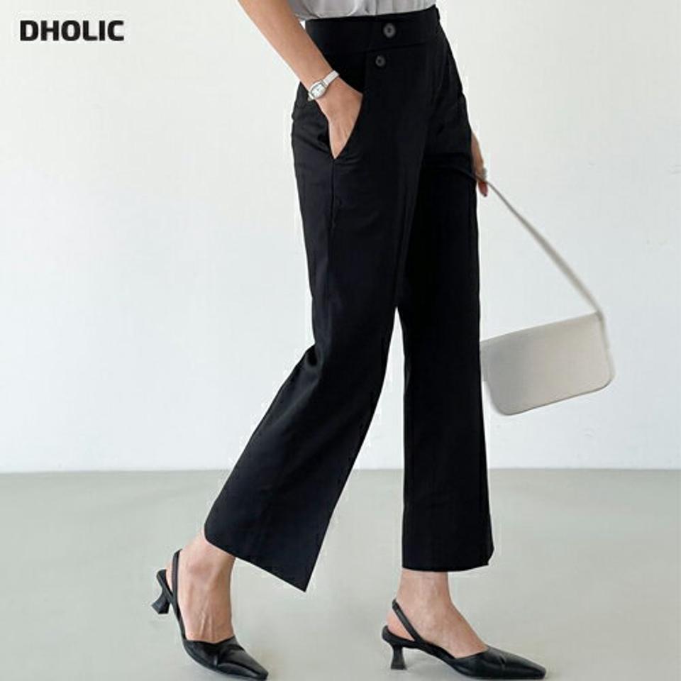 【送料無料・メール便】*DHOLIC限定*ツーボタンイージースラックス・u00890 レディース 【pt】ボトムス パンツ スラックス ストレート バックワイドゴム セミワイド クロップド丈 無地 単色 ベーシック カジュアル 春 夏 韓国ファッション【UB3】