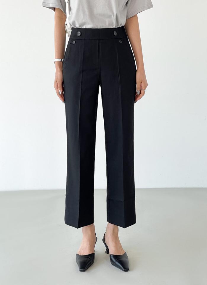 【送料無料・メール便】*DHOLIC限定*ツーボタンイージースラックス・u00890 レディース 【pt】ボトムス パンツ スラックス ストレート バックワイドゴム セミワイド クロップド丈 無地 単色 ベーシック カジュアル 春 夏 韓国ファッション【UB3】