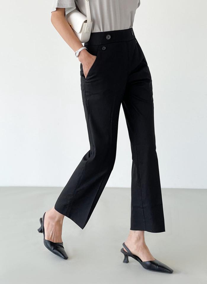 【送料無料・メール便】*DHOLIC限定*ツーボタンイージースラックス・u00890 レディース 【pt】ボトムス パンツ スラックス ストレート バックワイドゴム セミワイド クロップド丈 無地 単色 ベーシック カジュアル 春 夏 韓国ファッション【UB3】