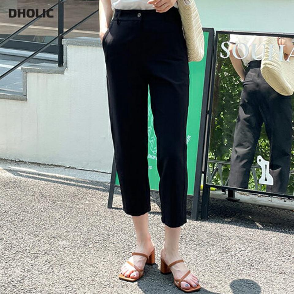 【SUPER SALE】*DHOLIC限定*クロップドテーパードスラックス・u00816 レディース 【pt】ボトムス パンツ スラックス テーパードライン ハイウエスト バックゴム クロップド丈 無地 単色 シンプル ベーシック フェミニン カジュアル 春 夏 韓国ファッション