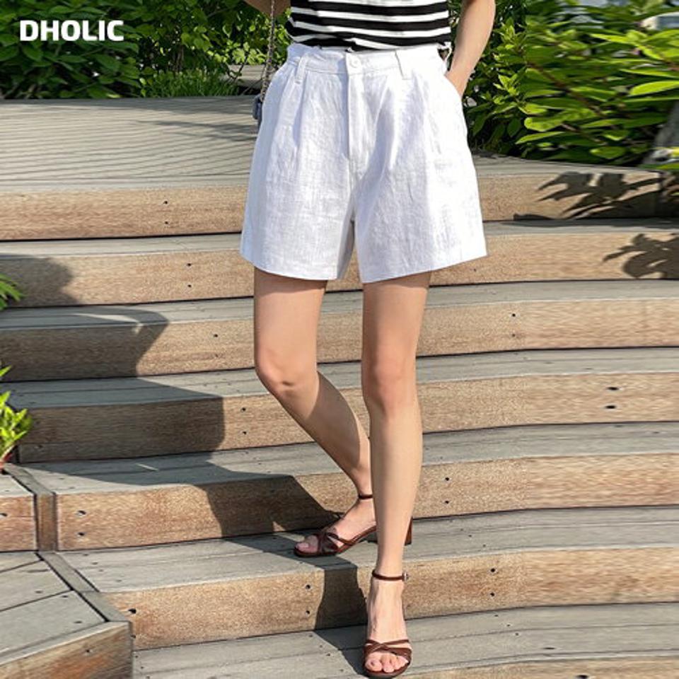 リネン混タックショートパンツ・t01218 レディース 【pt】 韓国ファッション ボトムス パンツ ショート丈 ハイウエスト タック ポケット リネン混 ワイドヘム ストレート 無地 シンプル モード 大人カジュアル デイリー 春 夏 カジュアル