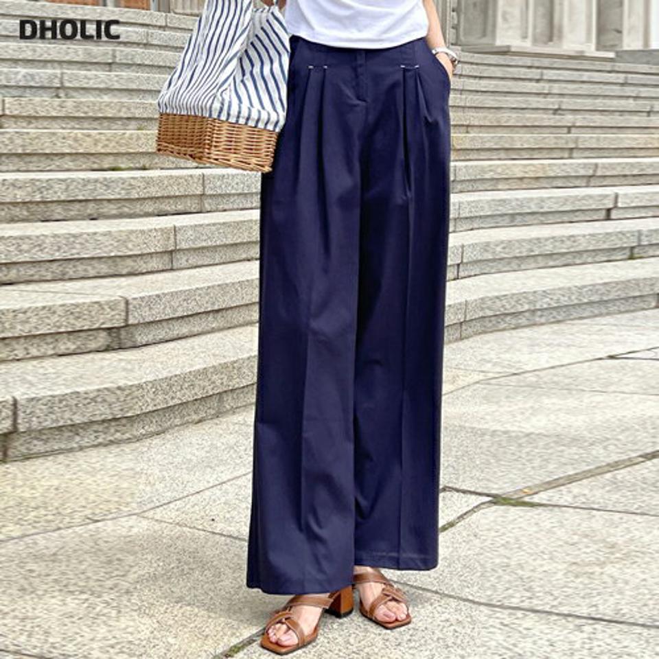 リネン混配色ステッチスラックス・t01219 レディース 【pt】 韓国ファッション ボトムス パンツ ロング丈 ハイウエスト 配色 ステッチ タック ワイド ストレート ゆったり リネン混 無地 モード 大人 デイリー 春 夏 カジュアル