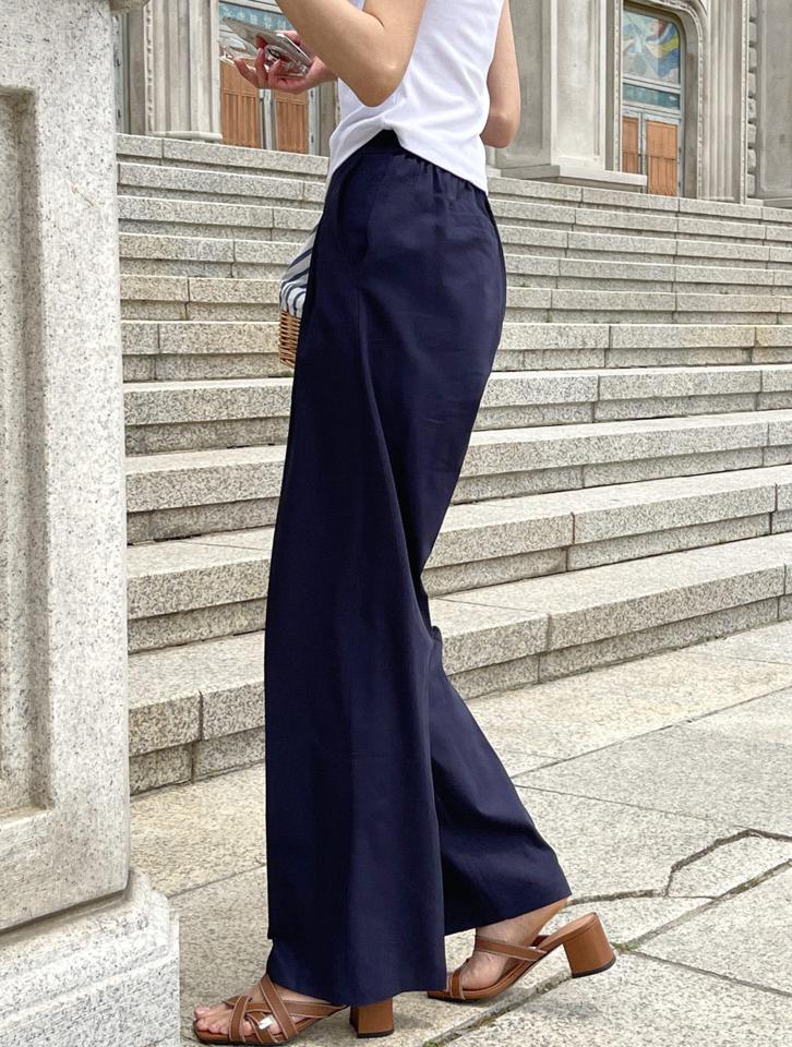 リネン混配色ステッチスラックス・t01219 レディース 【pt】 韓国ファッション ボトムス パンツ ロング丈 ハイウエスト 配色 ステッチ タック ワイド ストレート ゆったり リネン混 無地 モード 大人 デイリー 春 夏 カジュアル