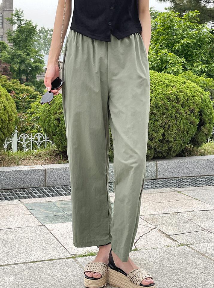 イージーワイドナイロンパンツ・t01220 レディース 【pt】 韓国ファッション ボトムス パンツ ロング丈 ハイウエスト イージー ウエストゴム ストレート ワイドヘム ナイロン 無地 カラバリ シンプル デイリー 春 夏 カジュアル