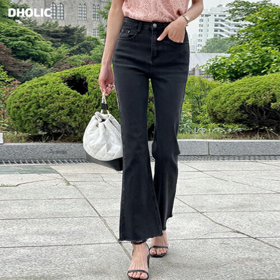 フレアブラックデニムパンツ・b01224 レディース 【pt】 韓国ファッション ボトムス パンツ デニムパンツ デニム ロング丈 ハイウエスト ブラック フレア スリムフィット コットン混 無地 シンプル フェミニン デイリー 春 夏 カジュアル