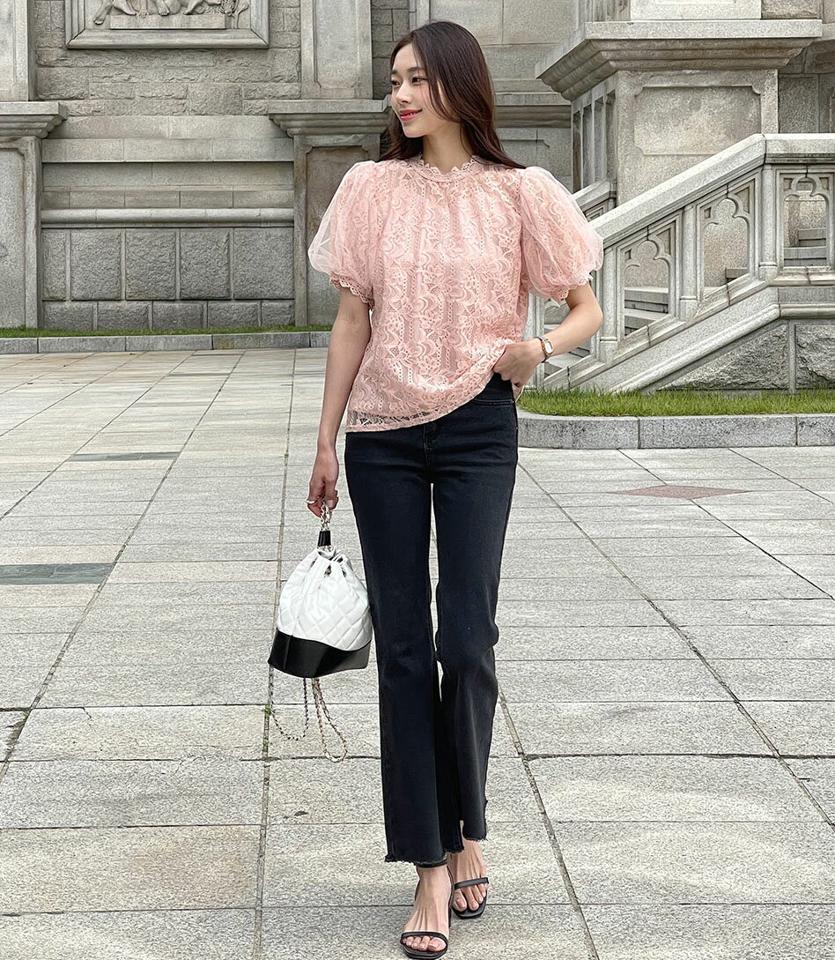 フレアブラックデニムパンツ・b01224 レディース 【pt】 韓国ファッション ボトムス パンツ デニムパンツ デニム ロング丈 ハイウエスト ブラック フレア スリムフィット コットン混 無地 シンプル フェミニン デイリー 春 夏 カジュアル