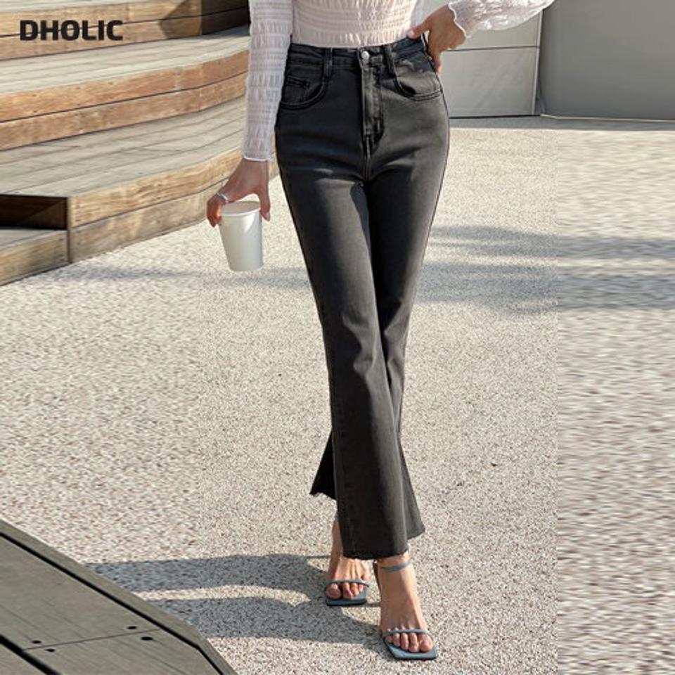 イージーグレーフレアデニムパンツ・b01223 レディース 【pt】 韓国ファッション ボトムス パンツ デニムパンツ デニム ロング丈 ハイウエスト イージー グレー フレア スリムフィット 伸縮 コットン混 無地 レトロ フェミニン 春 夏 カジュアル