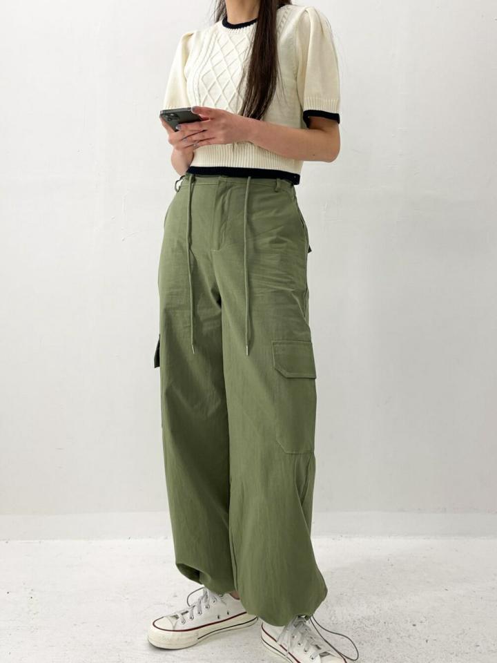 2WAYカーゴコットンパンツ・p005436 レディース 【pt】 韓国ファッション ボトムス パンツ ロング丈 ジョガー フルレングス ハイウエスト ストラップ カーゴポケット ワイド ストレート コットン 無地 Y2K デイリー 春 夏 カジュアル MKT