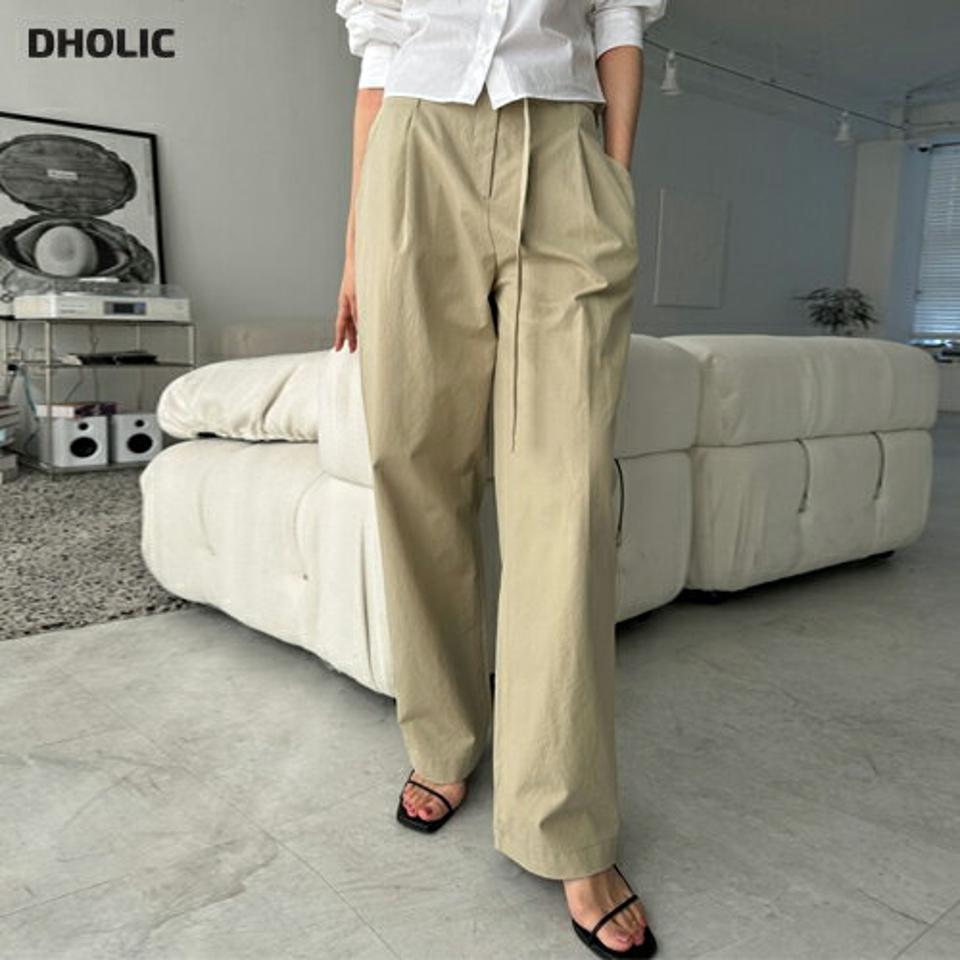 ベルト付タックコットンパンツ・p005402 レディース 【pt】 韓国ファッション ボトムス パンツ ロング丈 フルレングス ハイウエスト ベルト付 タック ワイド ストレート コットン 無地 シンプル デイリー レトロ 春 夏 カジュアル MKT