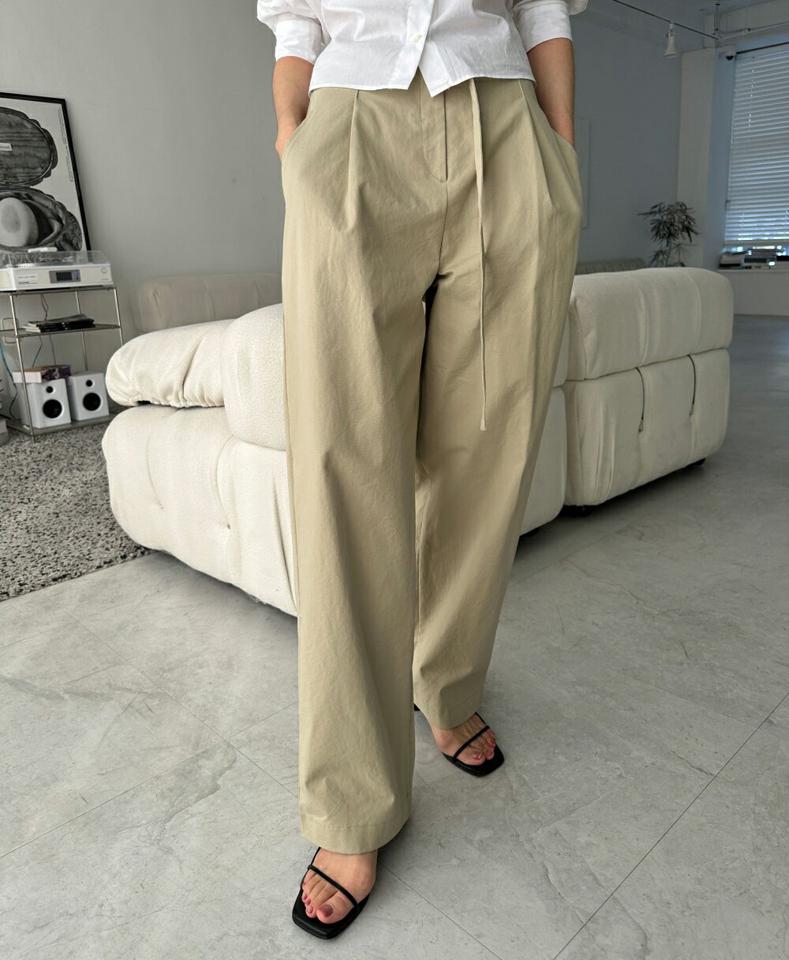 ベルト付タックコットンパンツ・p005402 レディース 【pt】 韓国ファッション ボトムス パンツ ロング丈 フルレングス ハイウエスト ベルト付 タック ワイド ストレート コットン 無地 シンプル デイリー レトロ 春 夏 カジュアル MKT