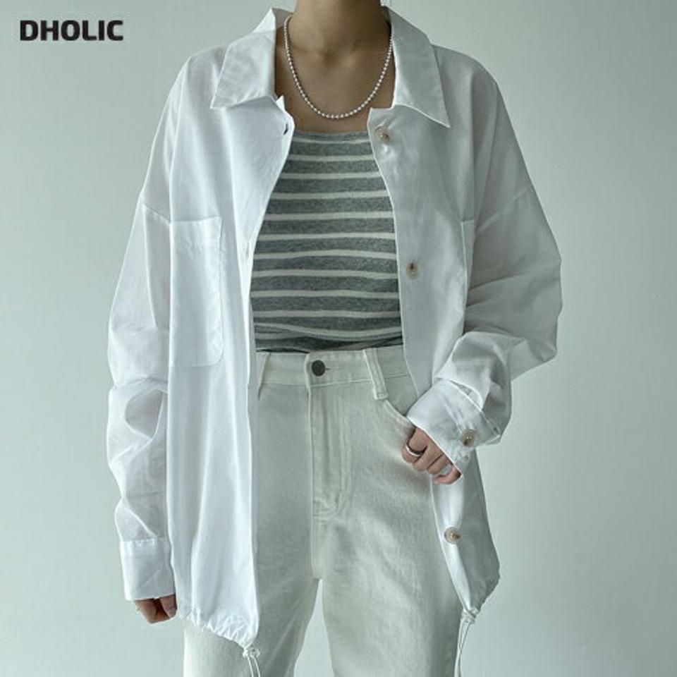 ドロストヘムカラーシャツ・p005570 レディース 【bl】 韓国ファッション トップス シャツ カラーネック 長袖 ミドル丈 ドロストヘム ポケット ルーズフィット オーバーサイズ コットン 無地 大人 上品 春 夏　秋 カジュアル MKT