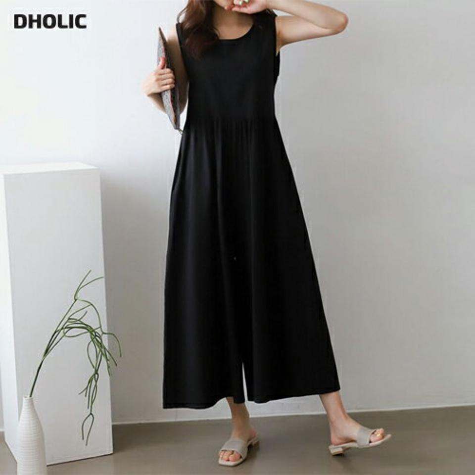 【マラソン特価】リネン混ノースリオールインワン・p005561 レディース 【pt】 韓国ファッション オールインワン パンツ ロング丈 9分丈 ラウンドネック ノースリーブ ワイド ルーズフィット リネン混 無地 シンプル デイリー 大人 春 夏 カジュアル MKT