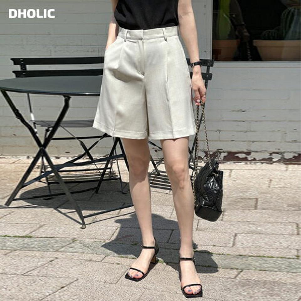 タックショートパンツ・t00810 レディース 【pt】 韓国ファッション ボトムス パンツ ショート丈 ハイウエスト ベルトループ タック ポケット ワイド 無地 オフィスカジュアル モード デイリー ベーシック 春 夏 カジュアル