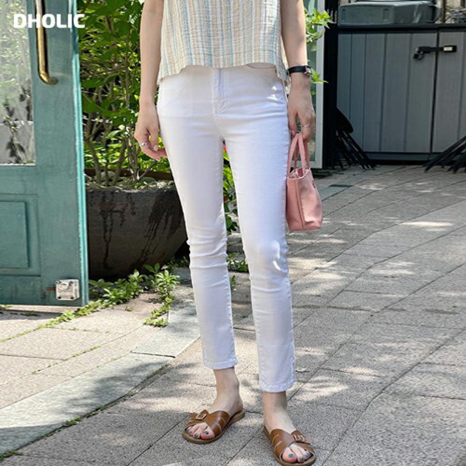 スリットへムスキニーパンツ・t00812 レディース 【pt】 韓国ファッション ボトムス パンツ クロップド 9分丈 スキニー ハイウエスト スリットヘム スリムフィット タイト 細身 コットン 無地 シンプル デイリー 春 夏 カジュアル