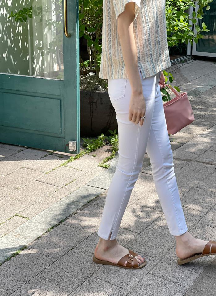 スリットへムスキニーパンツ・t00812 レディース 【pt】 韓国ファッション ボトムス パンツ クロップド 9分丈 スキニー ハイウエスト スリットヘム スリムフィット タイト 細身 コットン 無地 シンプル デイリー 春 夏 カジュアル