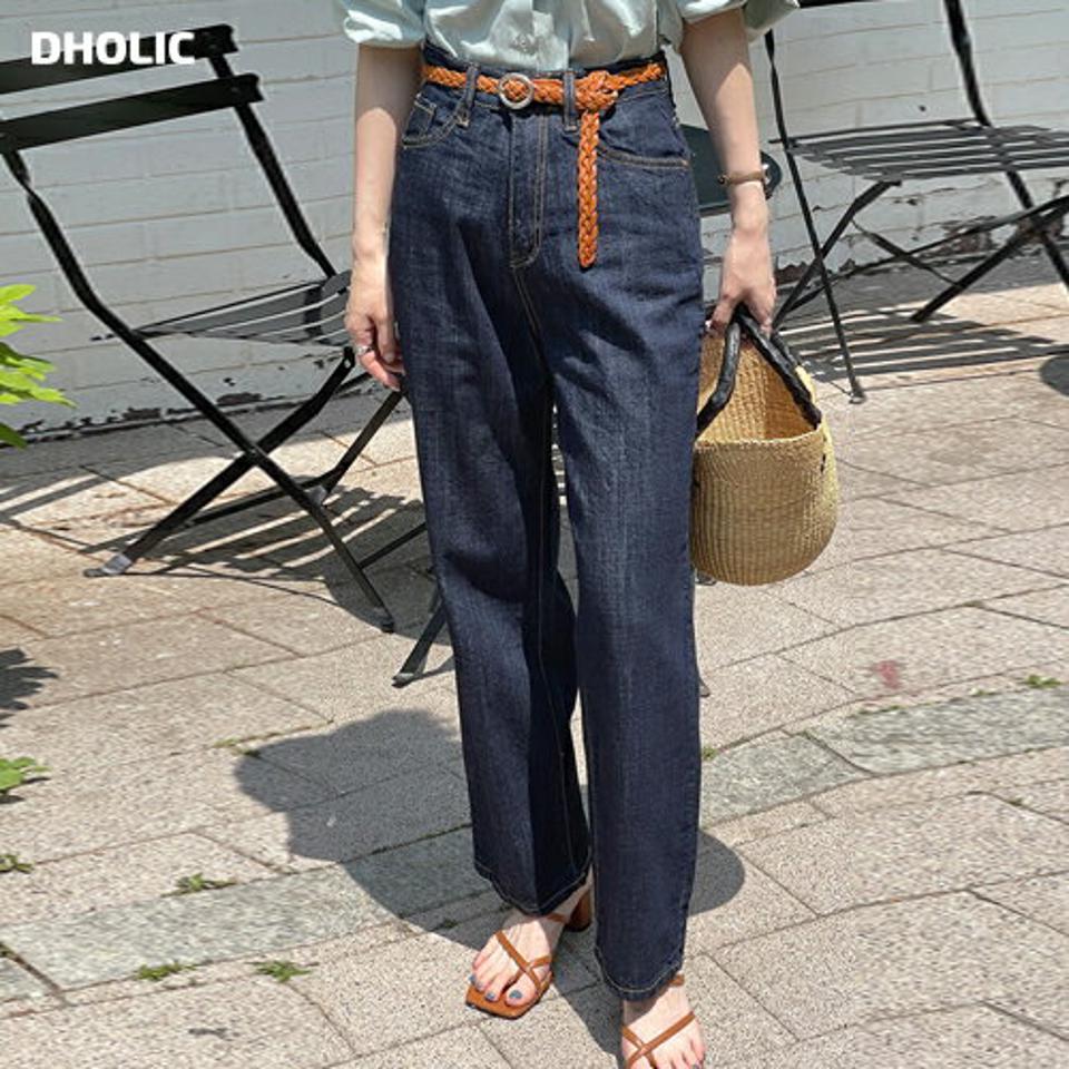 ステッチワイドストレートデニムパンツ・t00813 レディース 【pt】 韓国ファッション ボトムス パンツ デニムパンツ ロング丈 デニム ハイウエスト ステッチ ワイド ストレート コットン 無地 シンプル レトロ デイリー 春 夏 秋 カジュアル