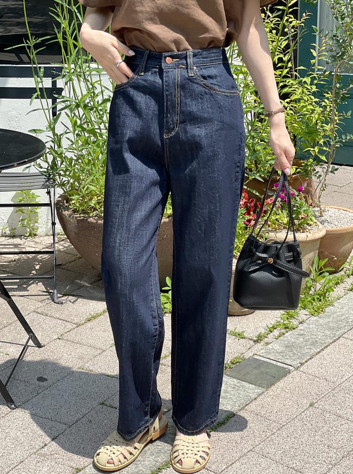 ステッチワイドストレートデニムパンツ・t00813 レディース 【pt】 韓国ファッション ボトムス パンツ デニムパンツ ロング丈 デニム ハイウエスト ステッチ ワイド ストレート コットン 無地 シンプル レトロ デイリー 春 夏 秋 カジュアル