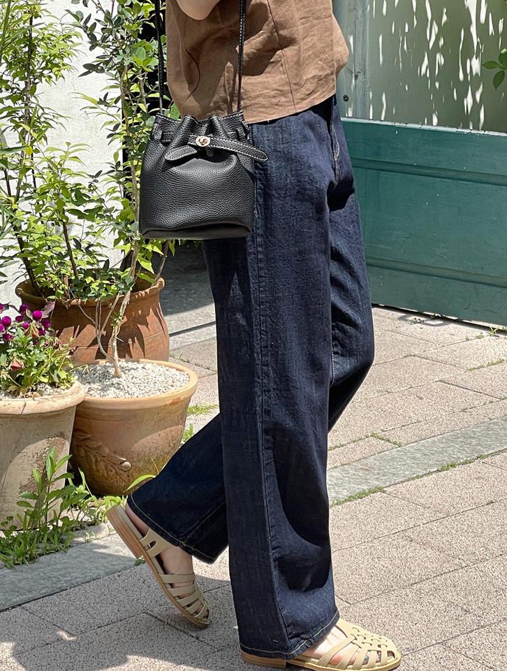 ステッチワイドストレートデニムパンツ・t00813 レディース 【pt】 韓国ファッション ボトムス パンツ デニムパンツ ロング丈 デニム ハイウエスト ステッチ ワイド ストレート コットン 無地 シンプル レトロ デイリー 春 夏 秋 カジュアル