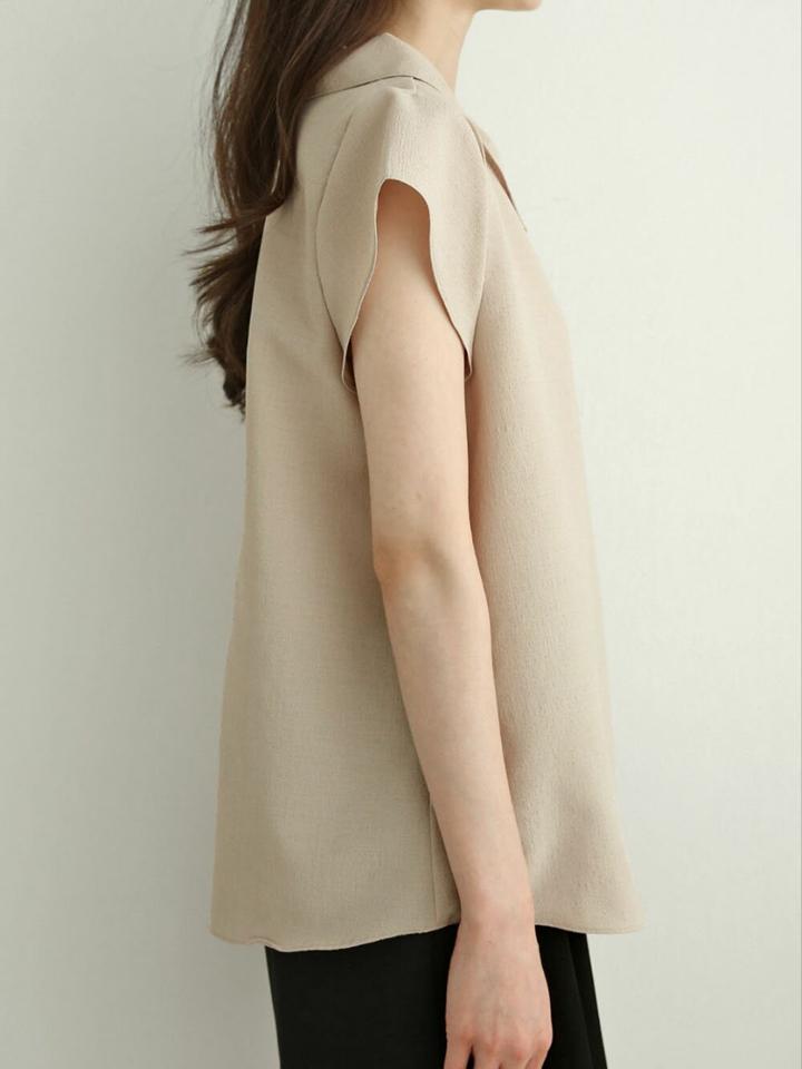 【4DAY限定SALE】カラーキャップスリーブブラウス・p005578 レディース 【bl】 韓国ファッション トップス ブラウス カラーネック タック 半袖 キャップスリーブ クロップド ナチュラルライン 無地 モード 大人カジュアル 春 夏 カジュアル MKT