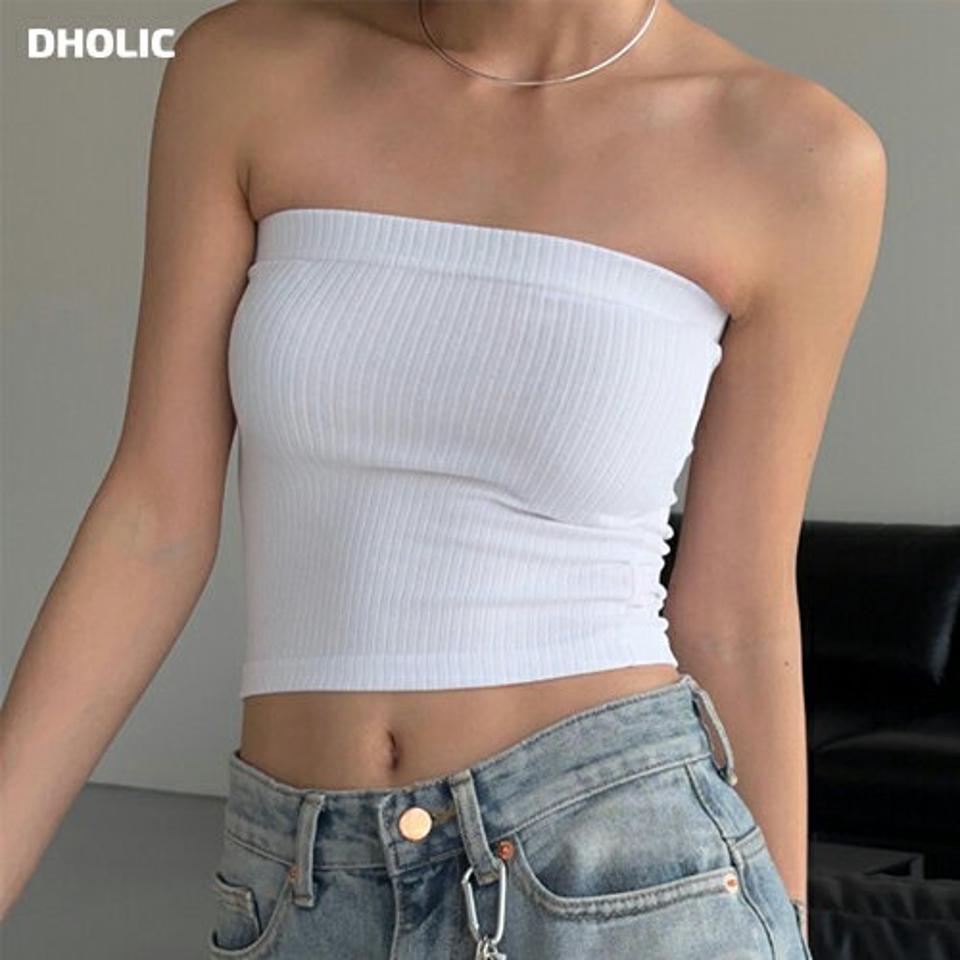 リブチューブトップ・p005550 レディース 【tops】 韓国ファッション トップス チューブトップ スクエアネック リブ オフショルダー クロップド ショート丈 タイト スリムフィット 細身 無地 ストリート 大人 春 夏 カジュアル MKT