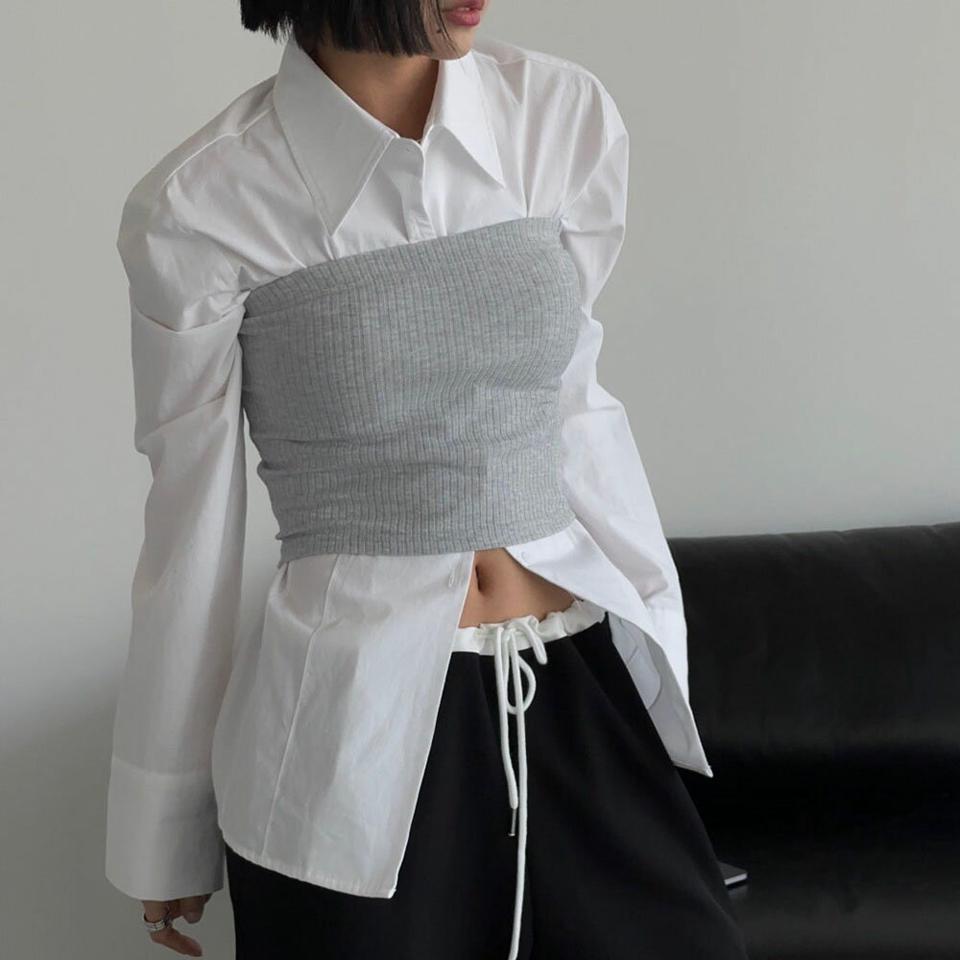 リブチューブトップ・p005550 レディース 【tops】 韓国ファッション トップス チューブトップ スクエアネック リブ オフショルダー クロップド ショート丈 タイト スリムフィット 細身 無地 ストリート 大人 春 夏 カジュアル MKT