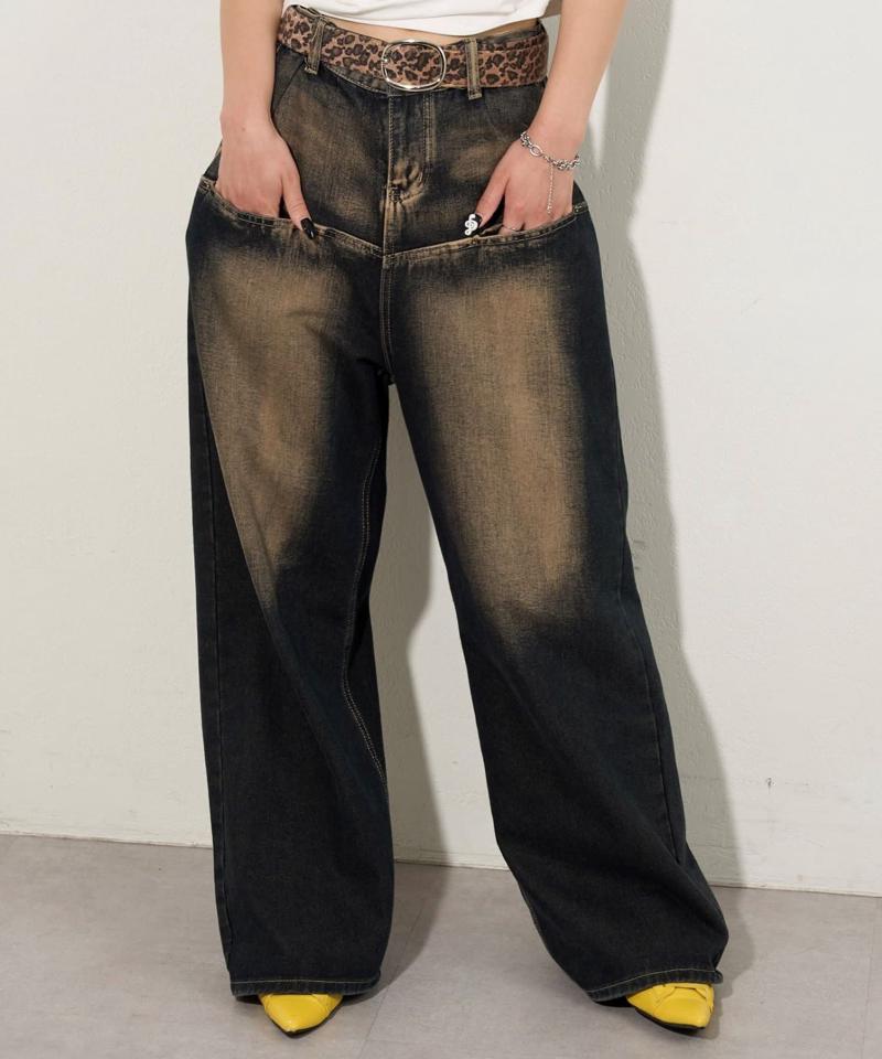 【UNISEX/サイズ展開あり】スラッシュポケットブラストワイドデニム
