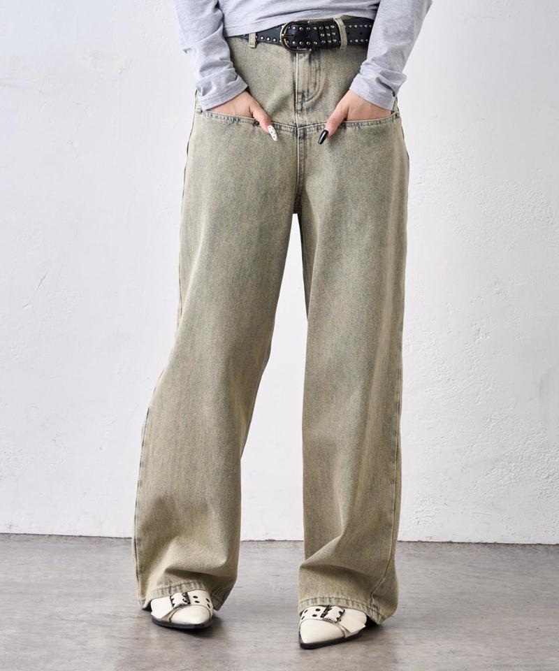 【UNISEX/サイズ展開あり】スラッシュポケットブラストワイドデニム