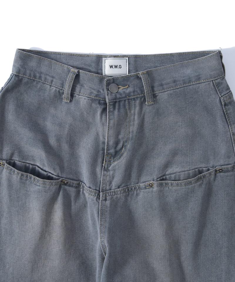 【UNISEX/サイズ展開あり】スラッシュポケットブラストワイドデニム