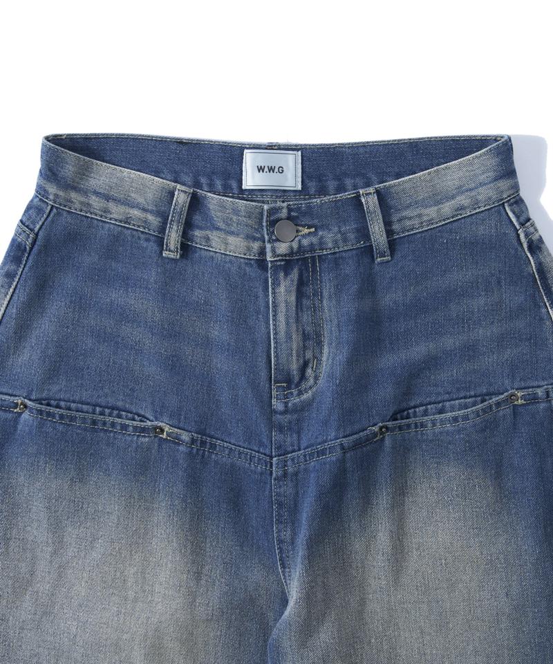 【UNISEX/サイズ展開あり】スラッシュポケットブラストワイドデニム