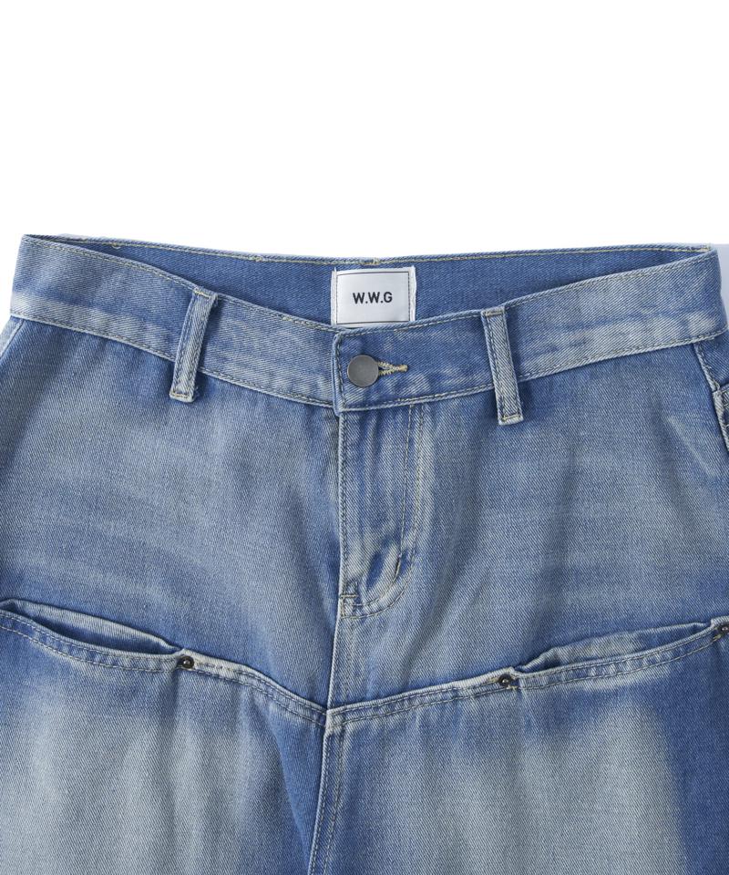 【UNISEX/サイズ展開あり】スラッシュポケットブラストワイドデニム