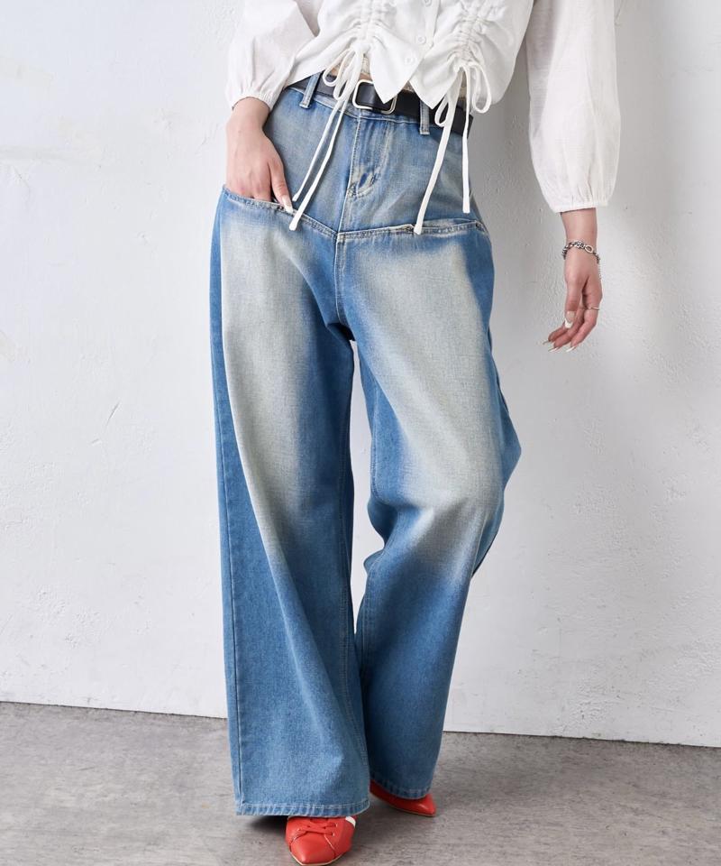 【UNISEX/サイズ展開あり】スラッシュポケットブラストワイドデニム