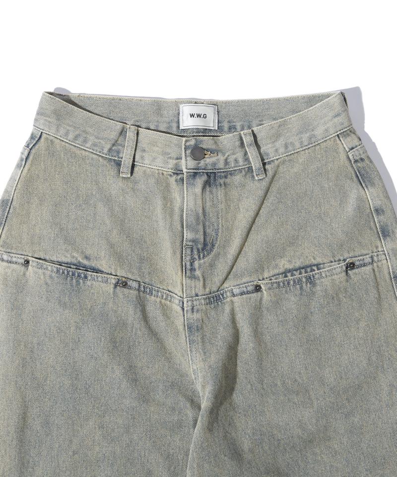 【UNISEX/サイズ展開あり】スラッシュポケットブラストワイドデニム