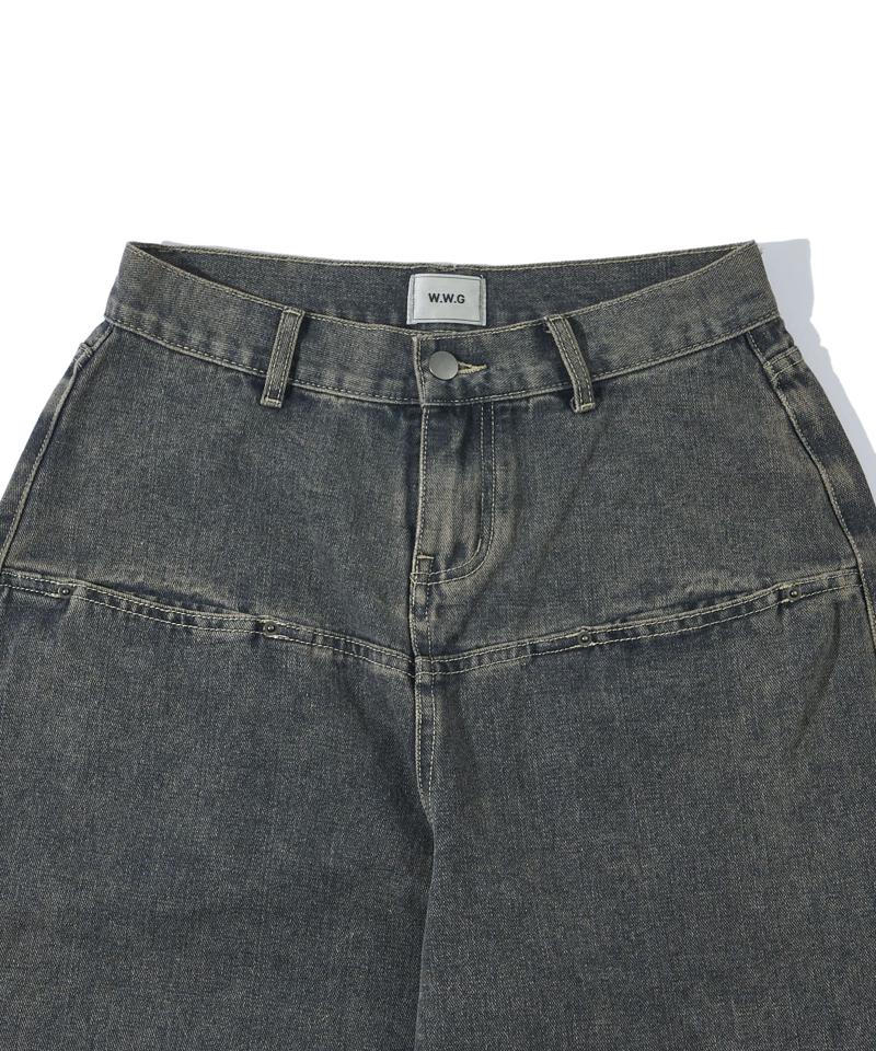 【UNISEX/サイズ展開あり】スラッシュポケットブラストワイドデニム