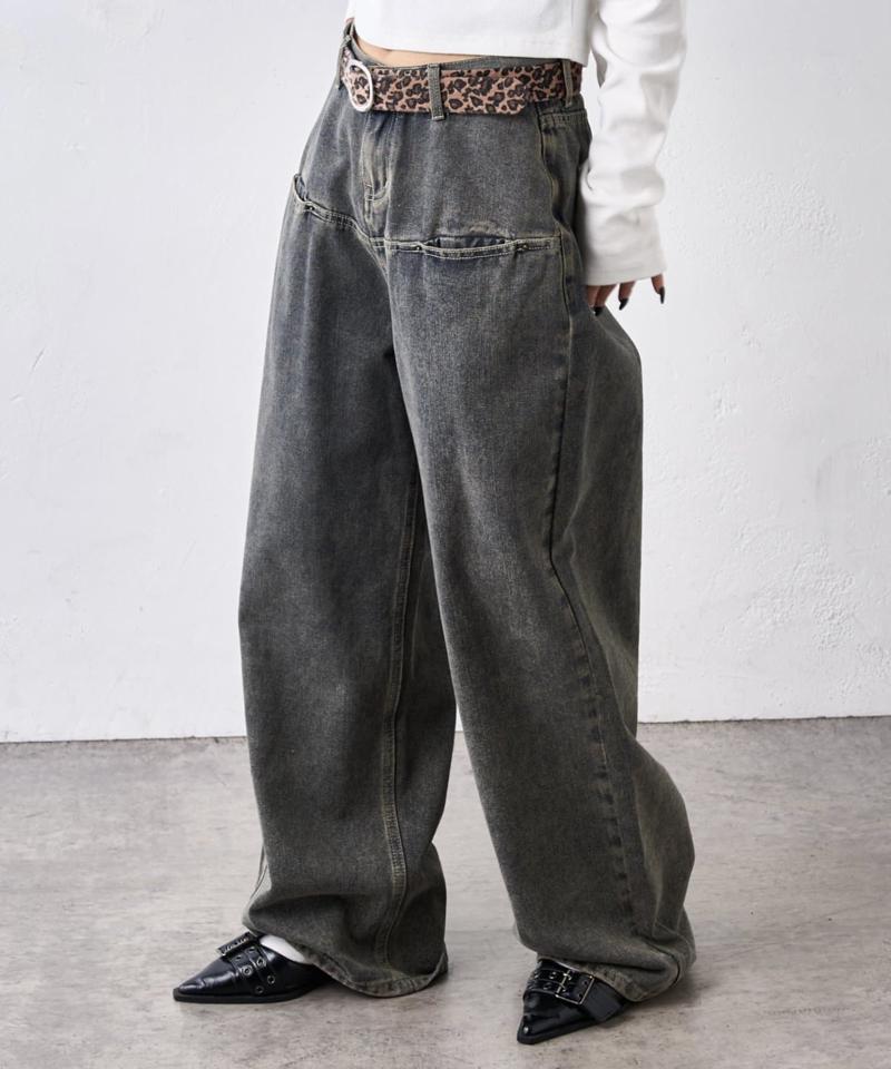 【UNISEX/サイズ展開あり】スラッシュポケットブラストワイドデニム