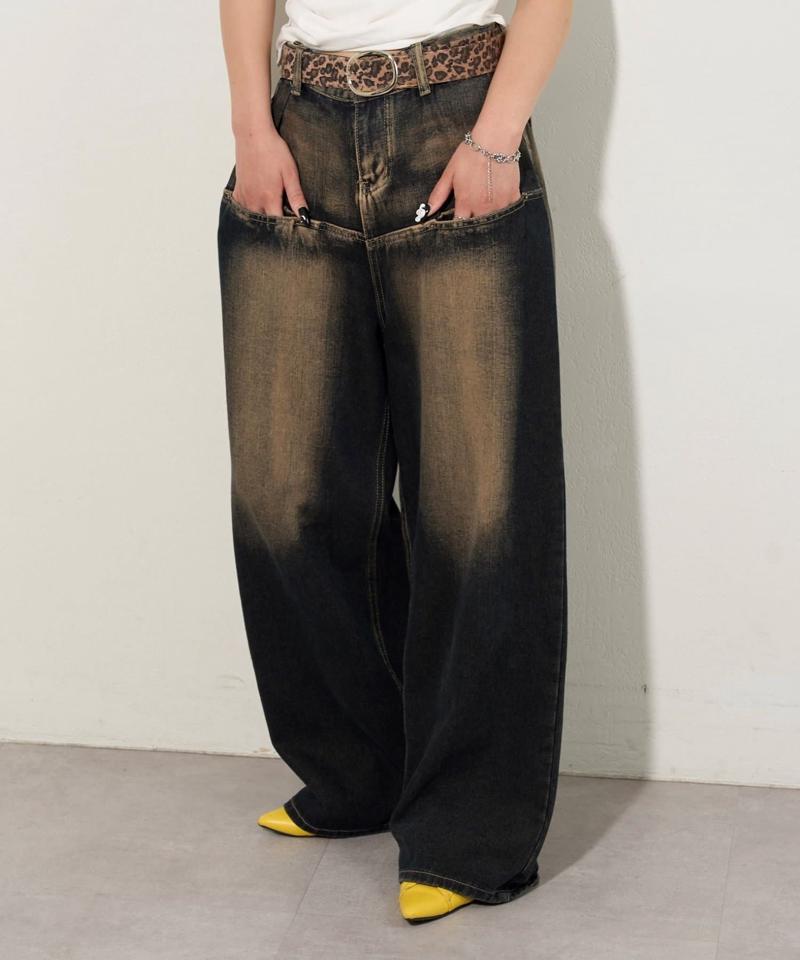 【UNISEX/サイズ展開あり】スラッシュポケットブラストワイドデニム