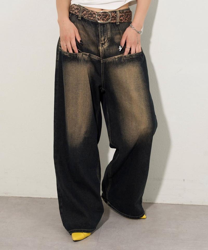 【UNISEX/サイズ展開あり】スラッシュポケットブラストワイドデニム
