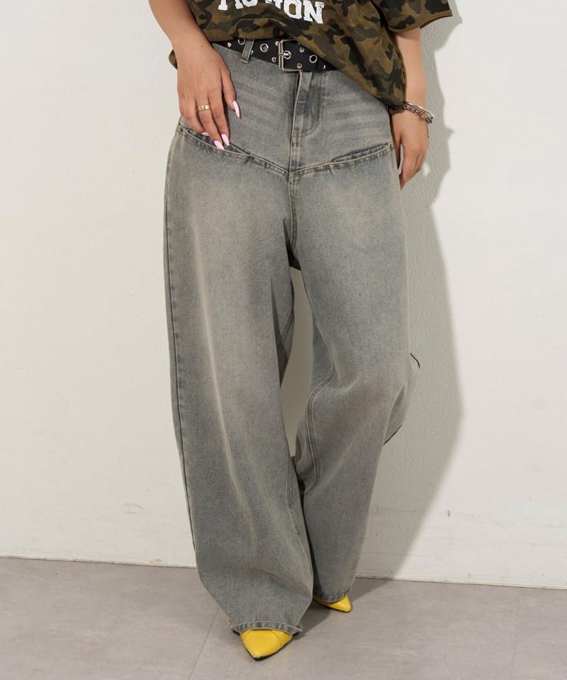【UNISEX/サイズ展開あり】スラッシュポケットブラストワイドデニム