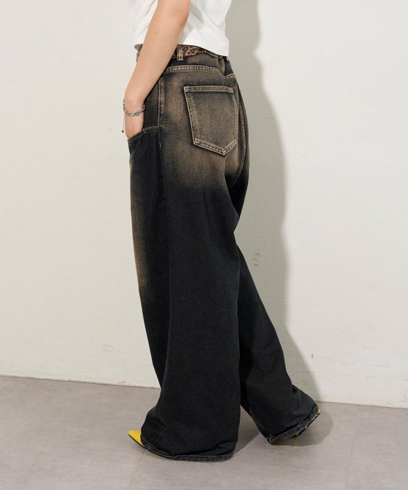 【UNISEX/サイズ展開あり】スラッシュポケットブラストワイドデニム