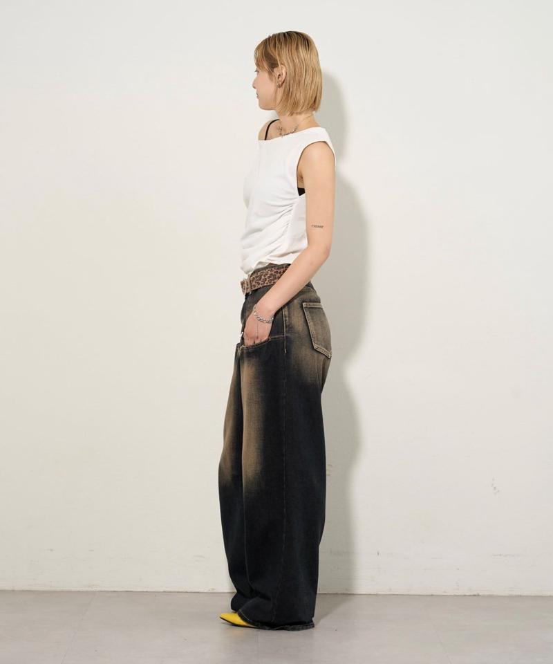 【UNISEX/サイズ展開あり】スラッシュポケットブラストワイドデニム
