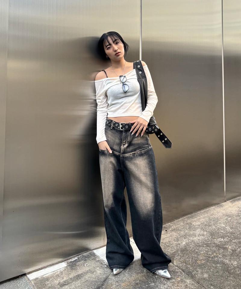 【UNISEX/サイズ展開あり】スラッシュポケットブラストワイドデニム