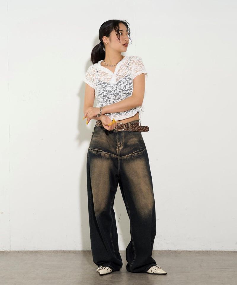 【UNISEX/サイズ展開あり】スラッシュポケットブラストワイドデニム