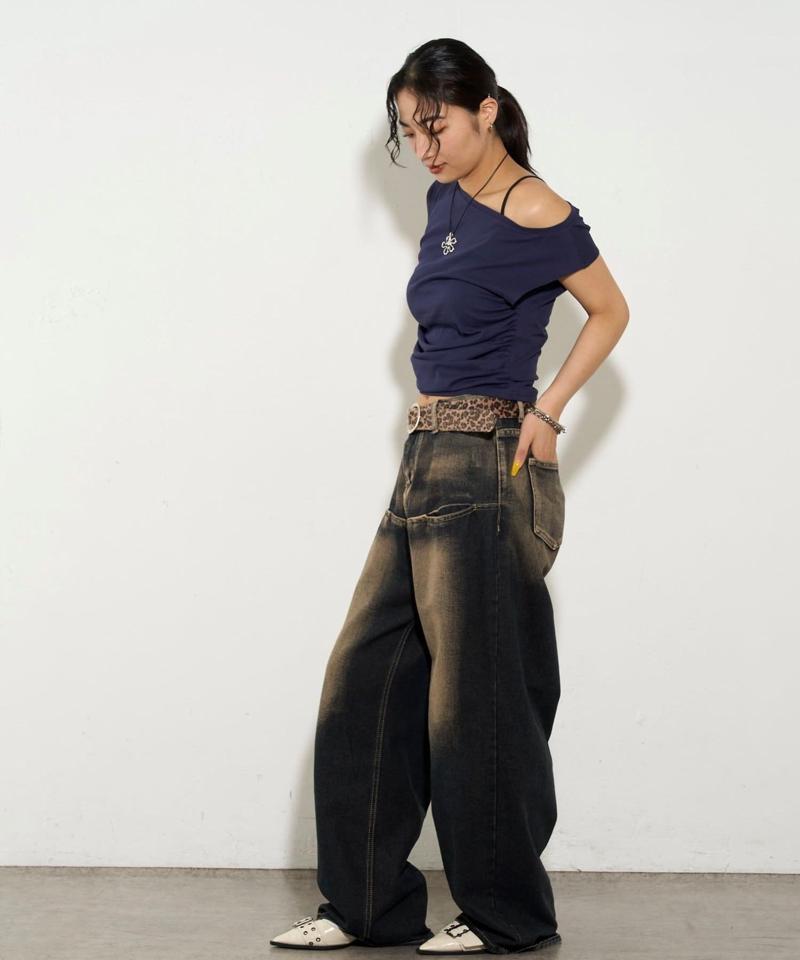 【UNISEX/サイズ展開あり】スラッシュポケットブラストワイドデニム