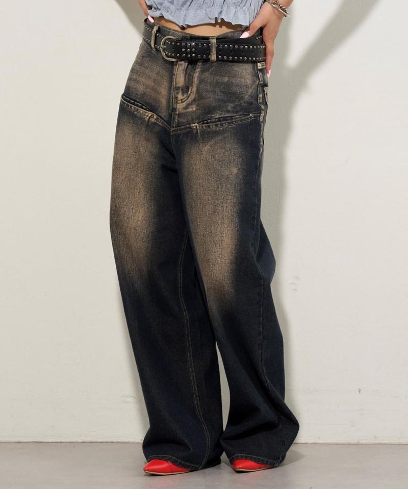 【UNISEX/サイズ展開あり】スラッシュポケットブラストワイドデニム