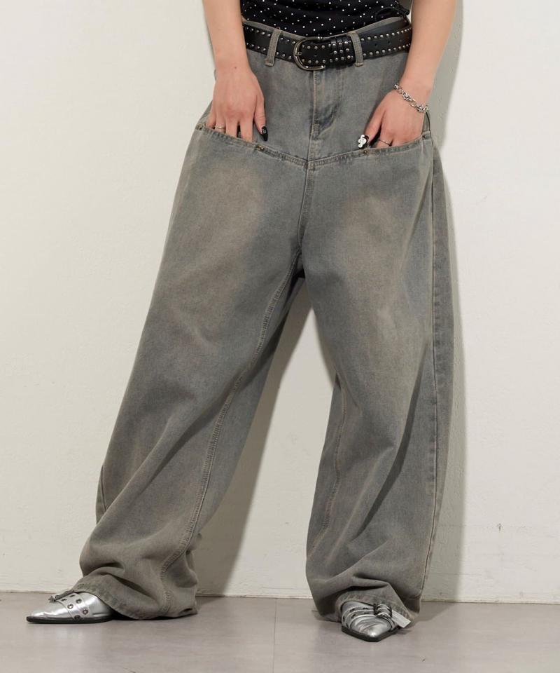 【UNISEX/サイズ展開あり】スラッシュポケットブラストワイドデニム
